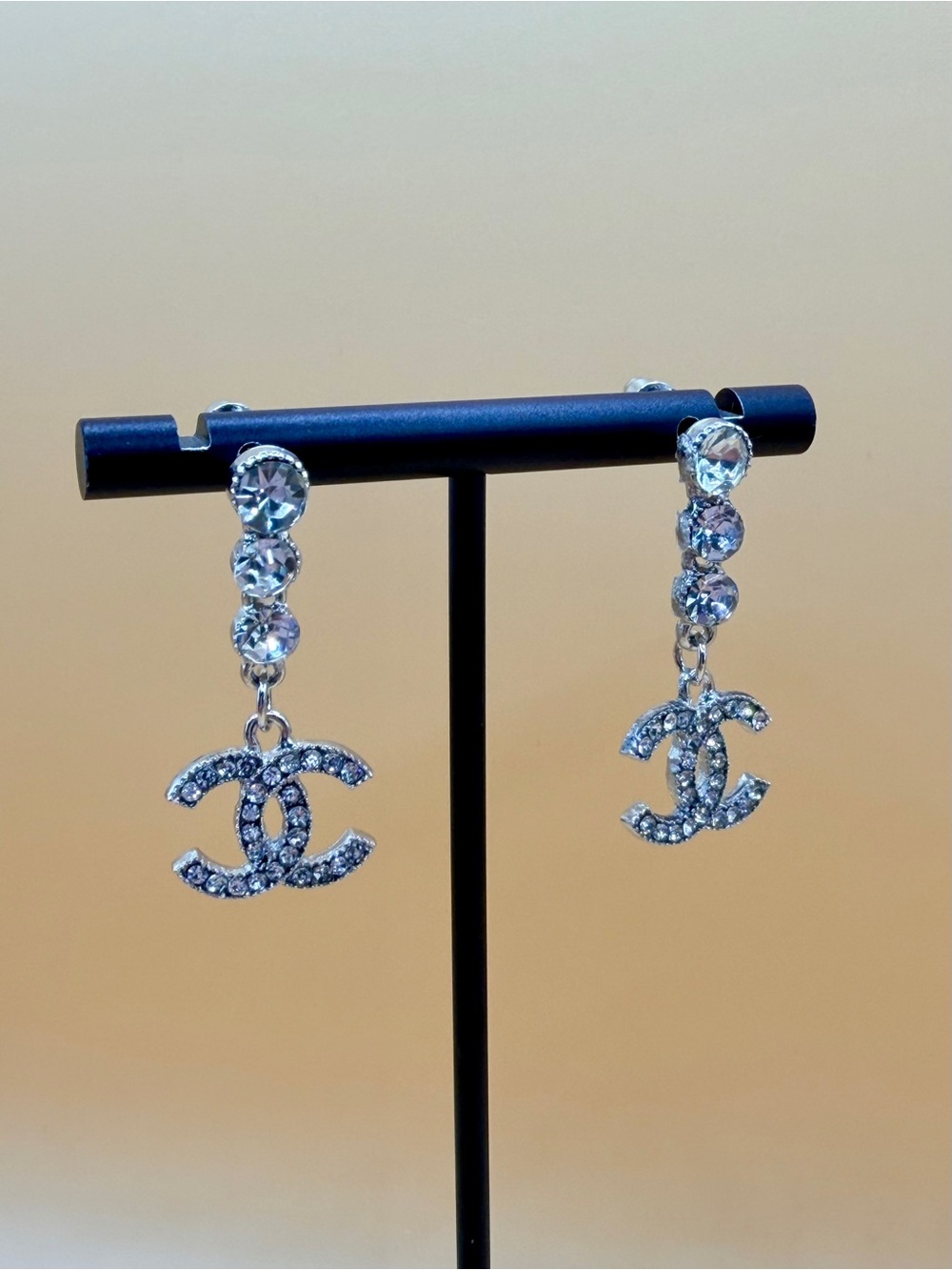 Sparkling Silver Crystal Drop Monogram Dangle Earrings